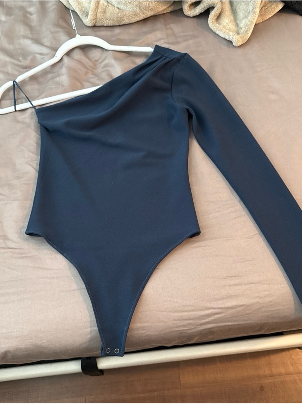 Abercrombie & Fitch Navy One-Shoulder Long Sleeve Bodysuit